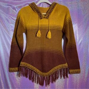 Vintage Orange Ombré Striped Wool Pullover Fringed Sweater